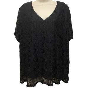 Black Lace Sheer Top Plus Sz 26/28 Romantic Goth V Neck Blouse Venezia Lined